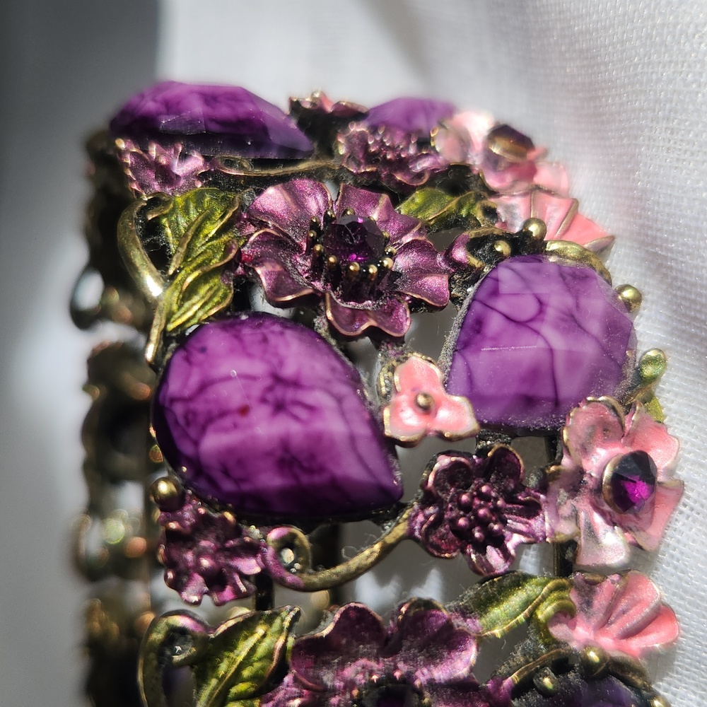 Multi Color Rhinestone Flower Floral Bangle Cuff Bracelet - Picture 3 of 14